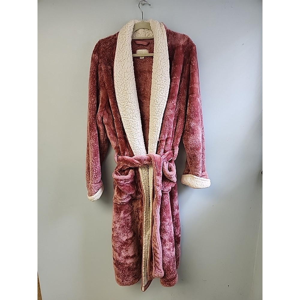 NORDSTROM Lingerie Pink Plush Faux Sherpa Lined Trim XXL Belted Wrap Robe - Picture 1 of 6